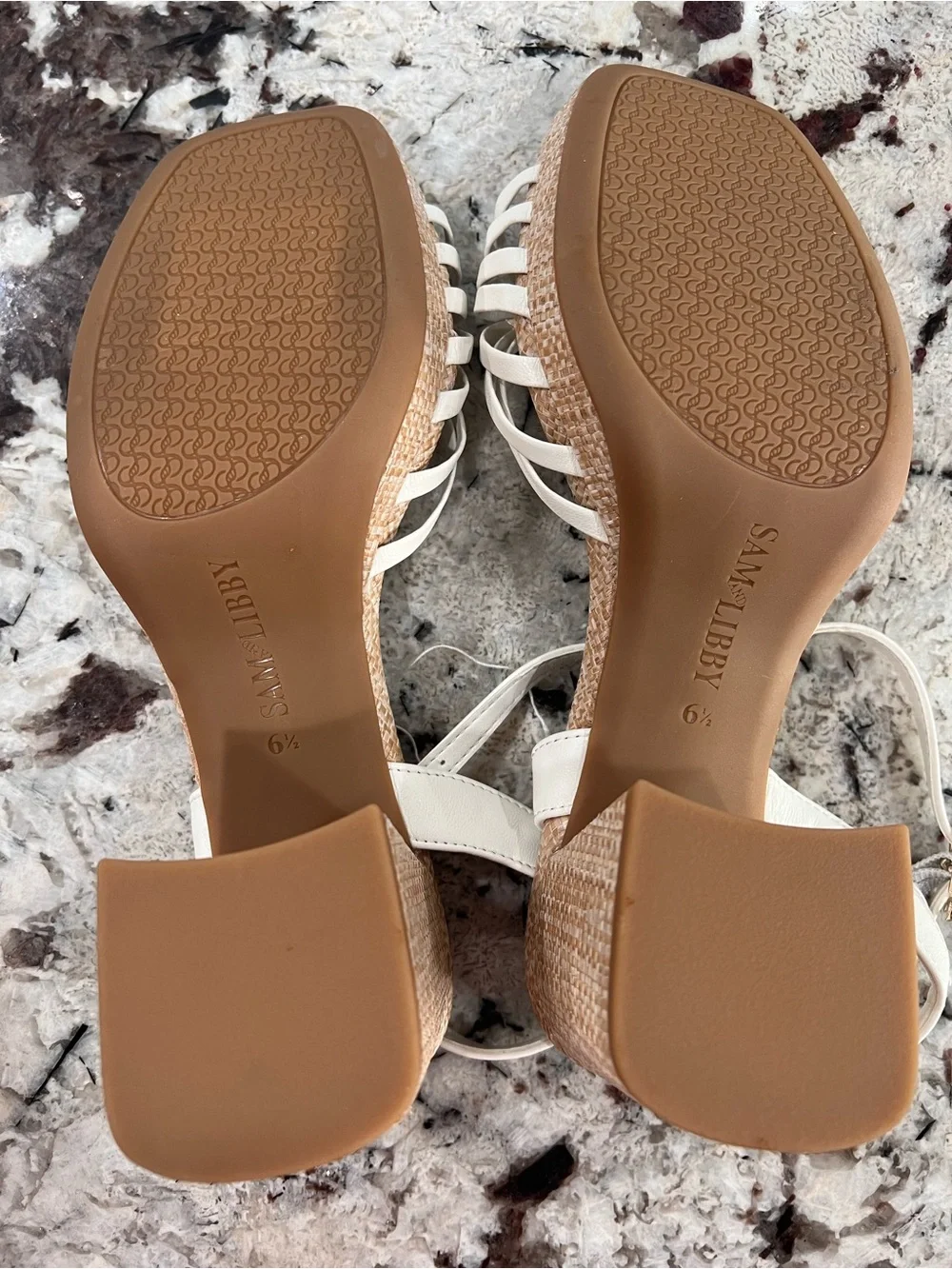 Sam Edelman Cream Woven Platform Block Heel Sandals